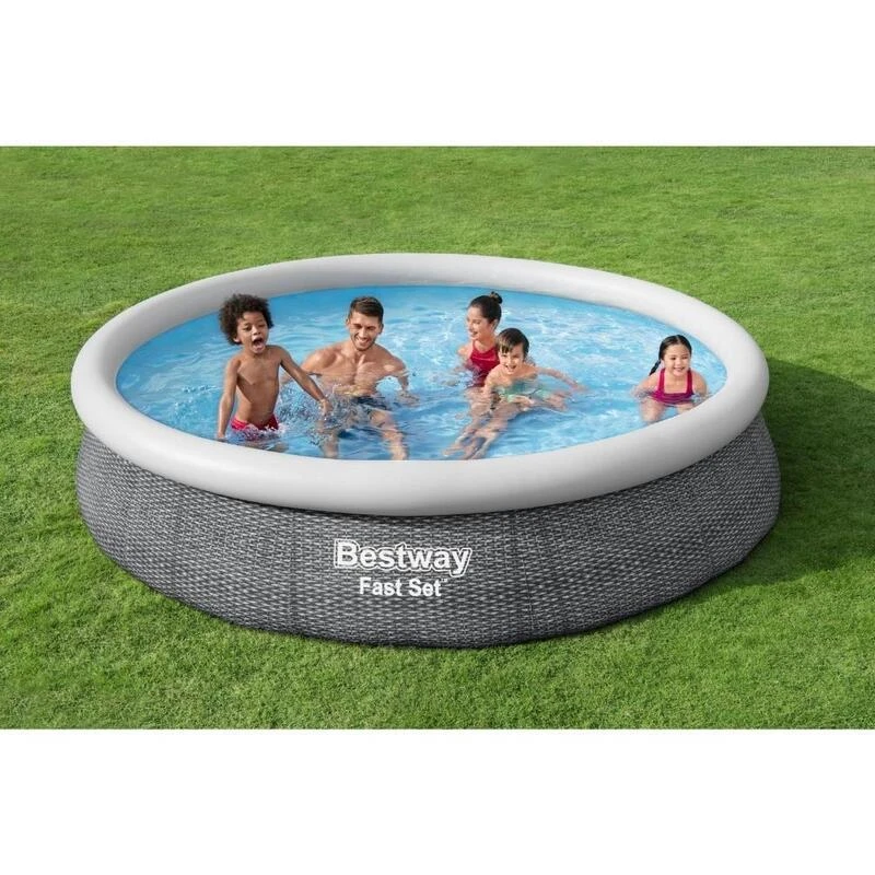 Bestway - Fast Set - Piscine Gonflable - 366x76 Cm - Impression Rotin - Ronde 2 Bestway - Fast Set - Piscine Gonflable - 366x76 Cm - Impression Rotin - Ronde – Image 2