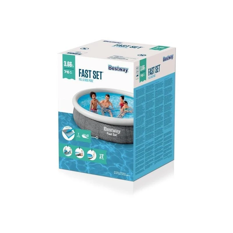 Bestway - Fast Set - Piscine Gonflable - 366x76 Cm - Impression Rotin - Ronde 4 Bestway - Fast Set - Piscine Gonflable - 366x76 Cm - Impression Rotin - Ronde – Image 4