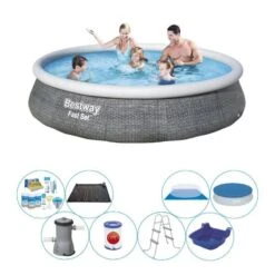 Bestway Fast Set Rattan Ronde 396x84 Cm - Piscine Avec Des Accessoires