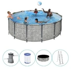Bestway - Steel Pro MAX - Piscine Tubulaire - 427x122 Cm - Imprimé Pierre
