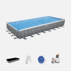 Bestway Piscine Tubulaire - Ambre - 10x5m Grise, Pompe De Filtration, Bâche De