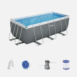 Bestway Piscine Tubulaire Hors Sol Vostok Gris Foncé , Rectangulaire 4x2m Avec