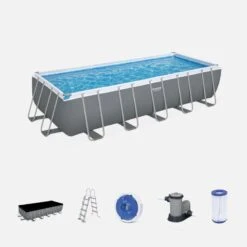 Bestway Piscine Tubulaire Hors Sol Vostok Grise , Rectangulaire 6x3m Avec Bâche