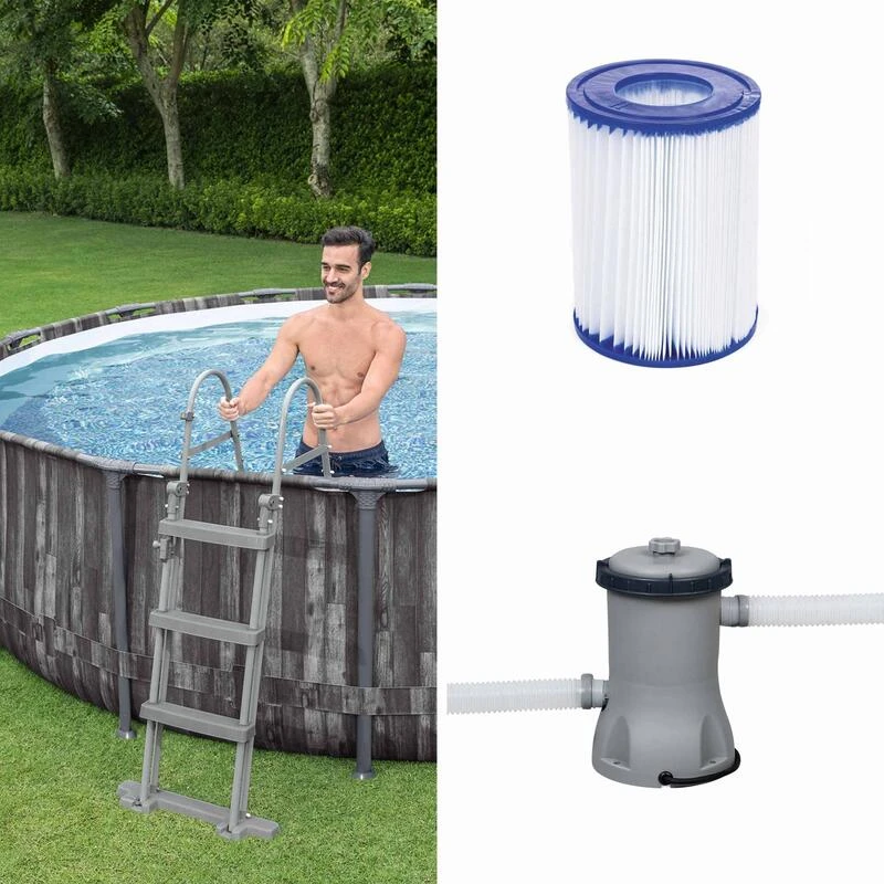 Bestway Piscine Tubulaire - Opalite Grise - Aspect Bois, Piscine Ronde 3,6m 2 Bestway Piscine Tubulaire - Opalite Grise - Aspect Bois, Piscine Ronde 3,6m – Image 2