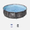 Bestway Piscine Tubulaire - Opalite Grise - Aspect Bois, Piscine Ronde 3,6m