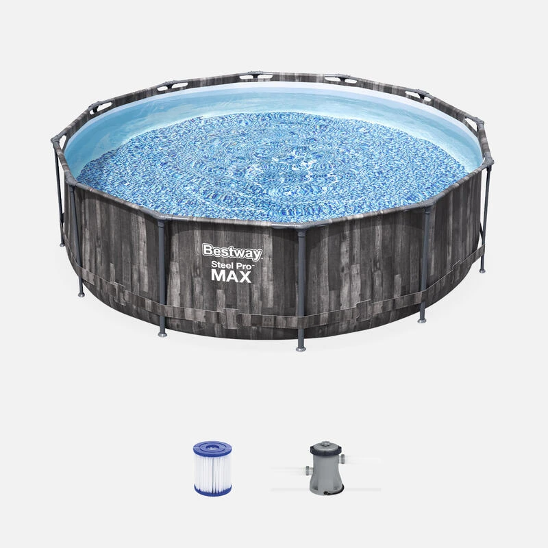 Bestway Piscine Tubulaire - Opalite Grise - Aspect Bois, Piscine Ronde 3,6m 1 Bestway Piscine Tubulaire - Opalite Grise - Aspect Bois, Piscine Ronde 3,6m